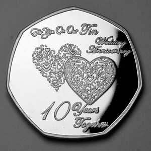 For You On Our 10th TIN WEDDING ANNIVERSARY Silver Commemorative. Gift/Presentation Case. Husband/Wife/Partner/Present. 10 Years Together. image 3
