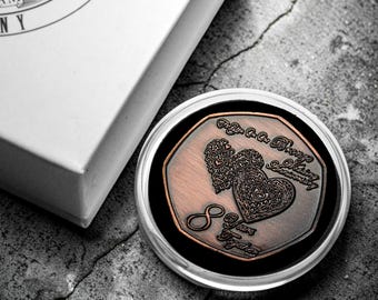 On Our 8th BRONZE WEDDING ANNIVERSARY Commemorative Coin in Gift Box. Bronze. 8 Years of Marriage. Gift/Present for Partner/Husband/Wife