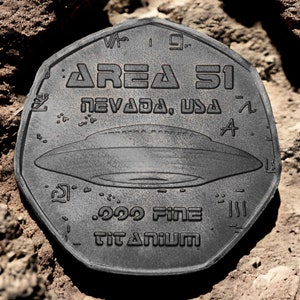 Moneda/Artefacto alienígena de TITANIO .999 extremadamente raro. Área 51. OVNI/nave espacial Nevada/EE.UU.
