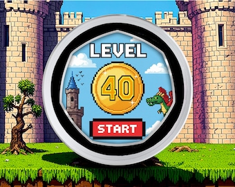 40th Birthday Full Colour Silver Commemorative Coin in Capsule. 40 Years Present Retro/Gaming Celebrating Son/Daughter/Friend/Partner