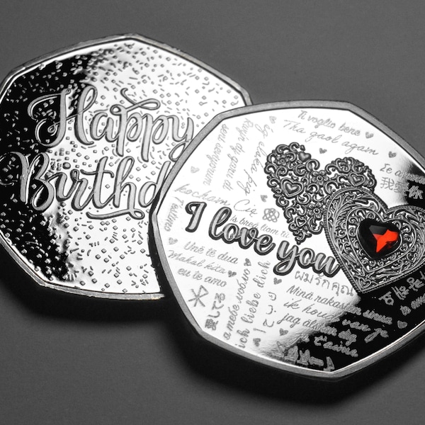 Happy Birthday Silver Commemorative with Diamante Gemstone. Gift/Present Husband/Wife/Partner. I Love You. Unique Item
