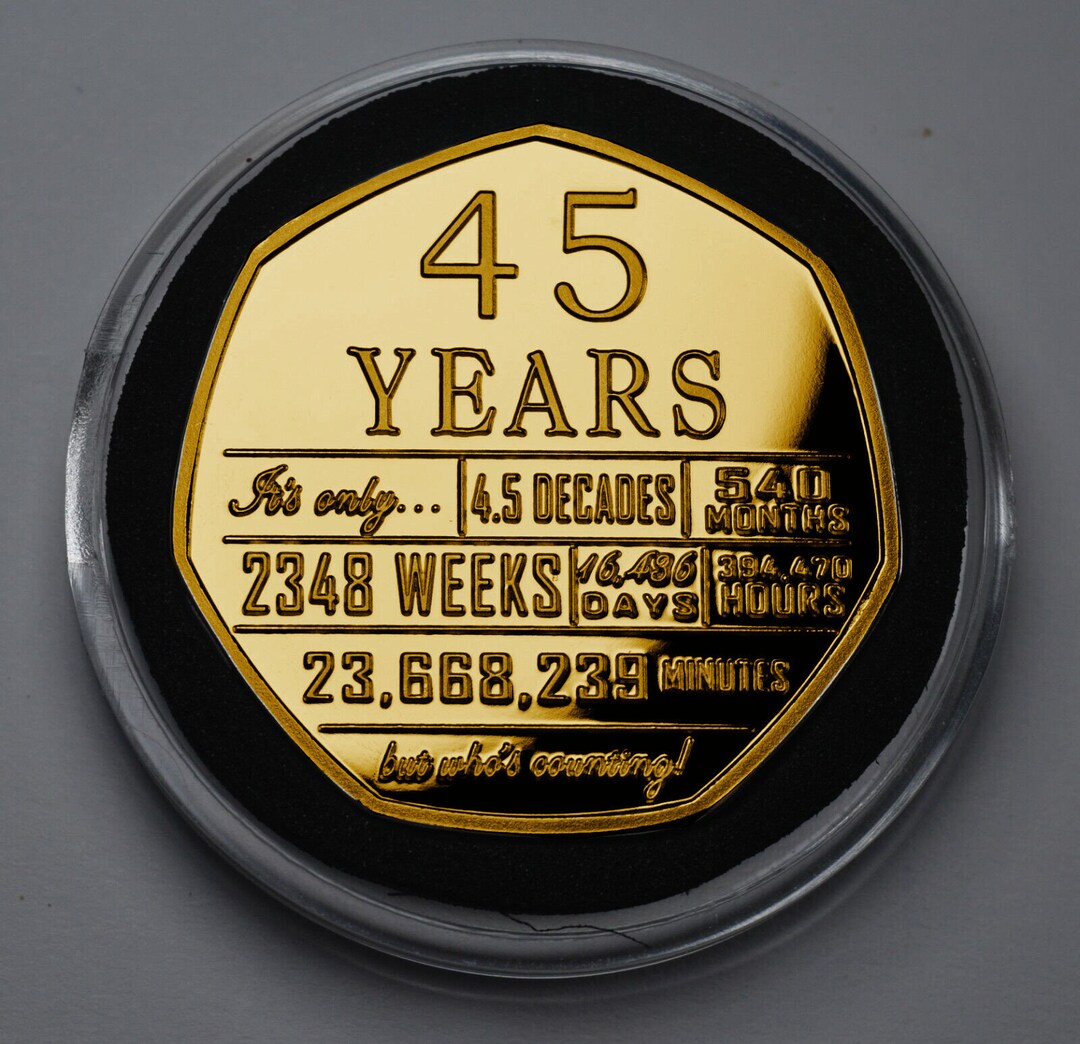 45th Birthday 24ct Gold Commemorative in Capsule. Gift/present ...