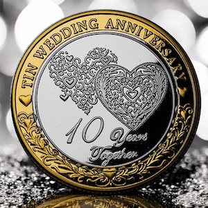 10th Tin Wedding Anniversary Dual Metal Commemorative. 10 Years Together. Gift/Present Partner/Husband/Wife/Couple.