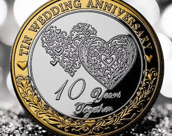 Commémorative du 10e anniversaire de mariage en étain, double métal. 10 ans ensemble. Cadeau/partenaire actuel/mari/femme/couple.