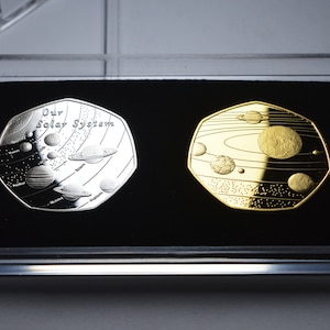 Pair of SOLAR SYSTEM Commemoratives in Free Standing 50p Coin Display ...