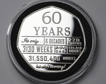 60th Birthday Silver Commemorative in Capsule. Gift/Present Congratulations/Party/Celebration/Ideas Celebrating 60 Years Sixty Sixtieth
