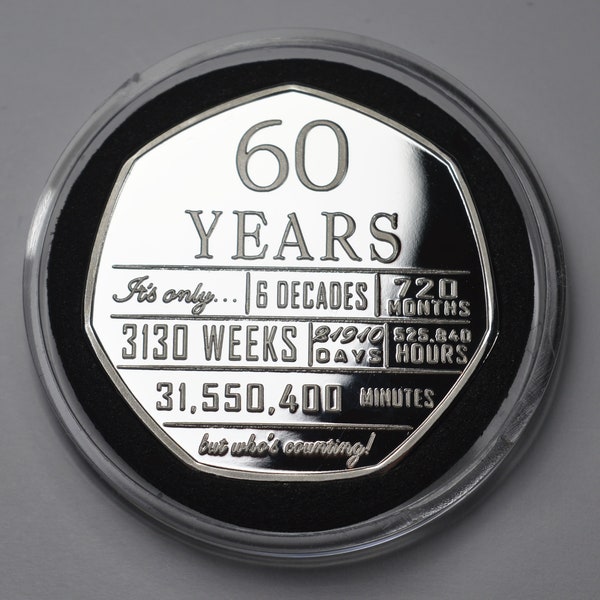 60th Birthday Silver Commemorative in Capsule. Gift/Present Congratulations/Party/Celebration/Ideas Celebrating 60 Years Sixty Sixtieth