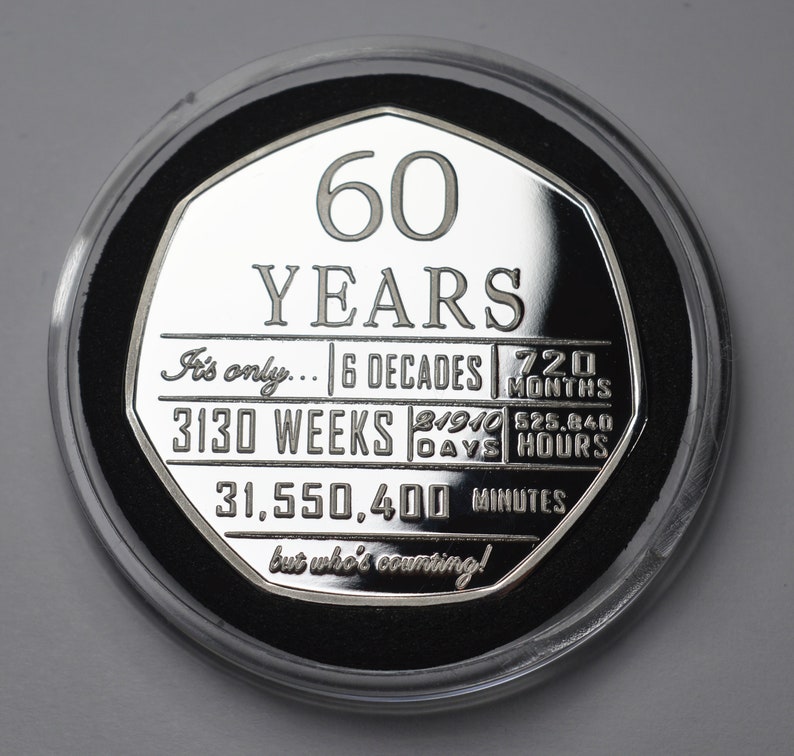 60th Birthday Silver Commemorative in Capsule. Gift/Present Congratulations/Party/Celebration/Ideas Celebrating 60 Years Sixty Sixtieth image 1