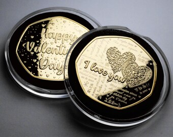 Happy Valentine's Day 'I Love You' 24ct Gold Commemorative in Capsule. Husband/Wife/Girlfriend/Boyfriend/Partner Gift/Present