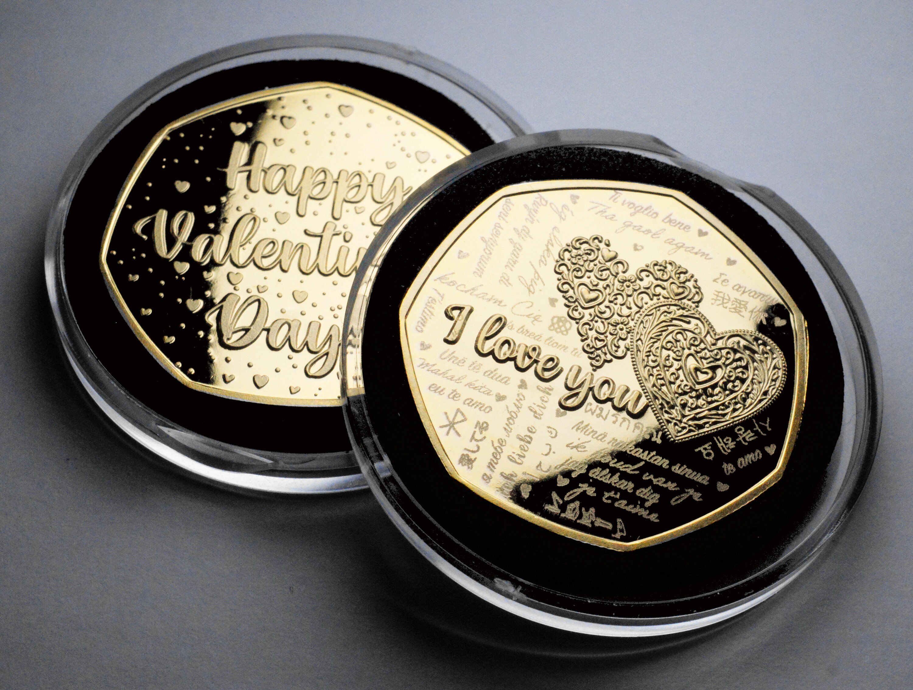 Happy Valentine&#39;s Day &#39;I Love You&#39; 24ct Gold Commemorative in Capsule. Husband/Wife/Girlfriend/Boyfriend/Partner Gift/Present
