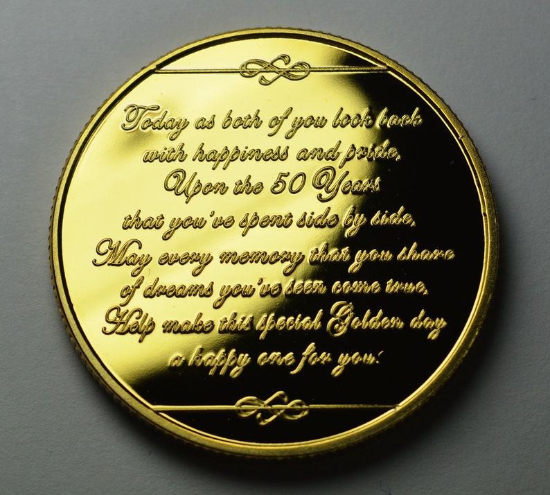 50th GOLDEN WEDDING ANNIVERSARY 24ct Gold Commemorative. Gift/Present/Favour/Token. Gift Box and Capsule. Fifty 50 Years Together. image 7