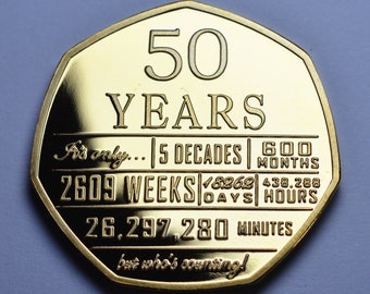 50th Birthday 24ct Gold Commemorative. Gift/Present Congratulations/Party/Celebration/Ideas Celebrating 50 Years Fifty