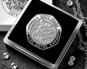 Our 60th DIAMOND WEDDING ANNIVERSARY Silver Commemorative Coin in Gift Case. Partner in Crime! 60 Years Together. Gift/Present Husband/Wife.