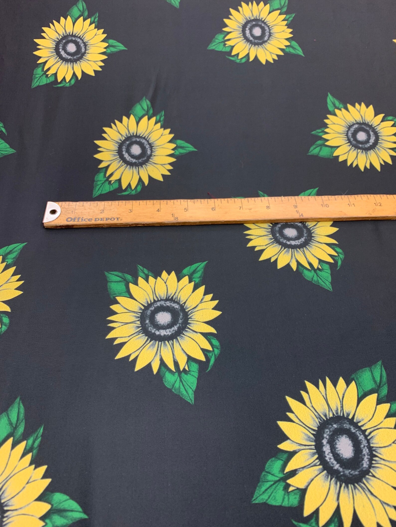 Black and Yellow Sunflower Print on 4 Way Stretch Nylon Etsy
