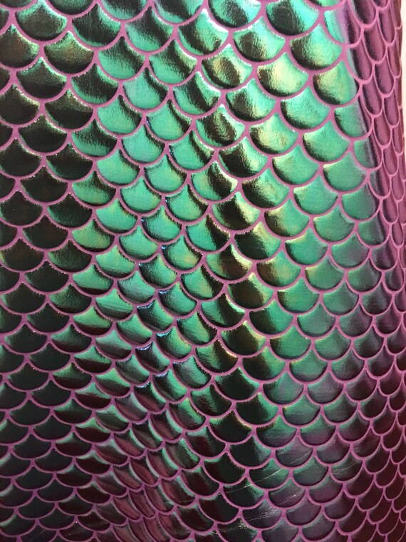 4 way stretch iridescent mermaid fish scales black purple and green foil spandex fabric sold by the yard not washable