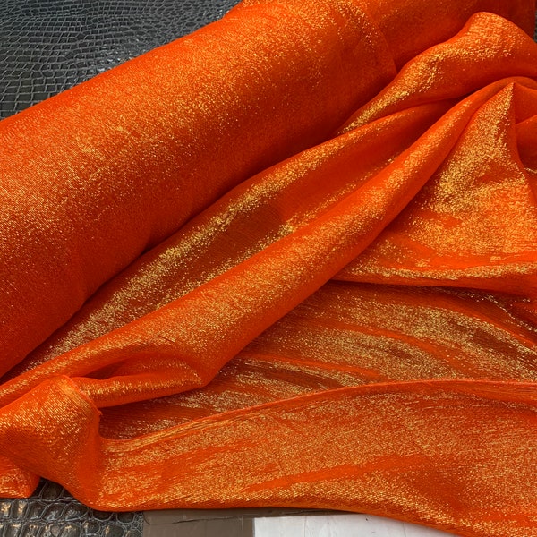 metallic crinkle silk chiffon orange  and gold for dirac or garbasaar 45”inch wide fabric  sold by the yard