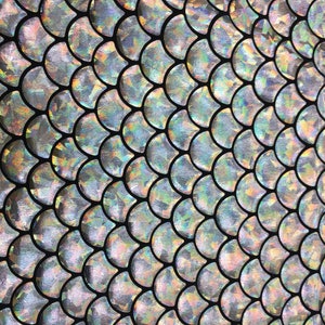 4 way stretch mermaid fish scales black/silver foil on poly spandex fabric sold by the yard