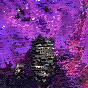 Mermaid reversible sequin shiny hologram purple/black on one way stretch poly spandex fabric 52"/54" sold by the yard