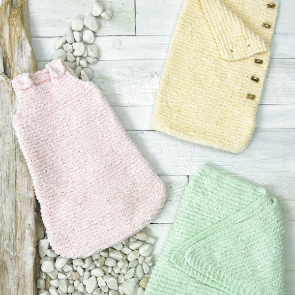 Knitting Pattern Baby Sleeping Bags and Shawl in Baby Velvet Chunky (downloadable PDF)