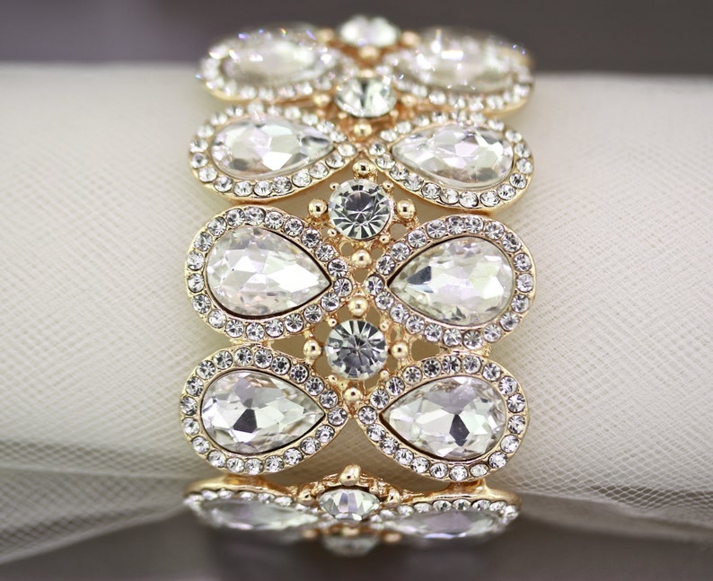 Gold Crystal Braceletbridal Gold Crystal Bracelet Jewelry Etsy