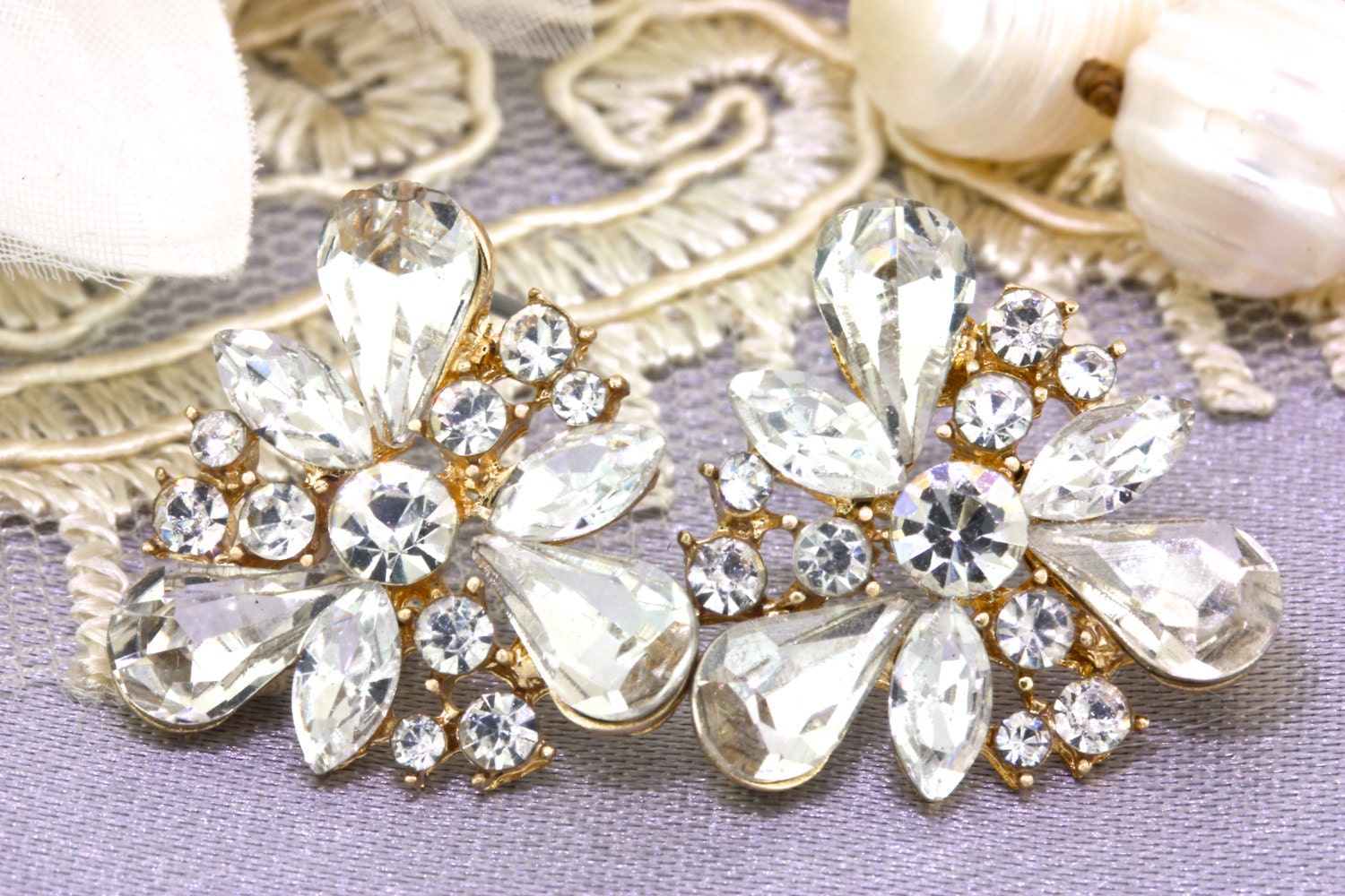 Bridal Gold Crystal Stud Earrings Bridesmaids Cluster Stud Etsy