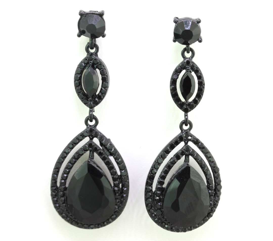 Black Crystal Chandelier Dangle Stud Earringsbridal - Etsy