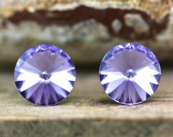 11mm Swarovski Crystal Tanzanite Purple Amethyst Diamond Stud Earrings,Bridesmaid Crystal Wedding Earrings Gift Jewelry,Simple Stud Earrings