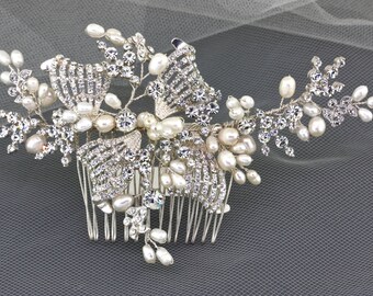 Pearl Bridal Hair Comb,Wedding Hair Comb,Bridal Hair Accessories,Wedding Hair Accessories,Bridal Head Piece,Floral Hair Comb,Hair Pieces