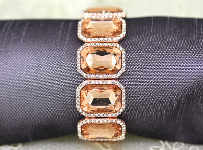 Blush Pink Braceletbridal Rose Gold Crystal Braceletrosegold Etsy