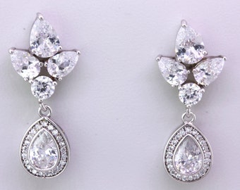 Bridal Earrings,Cubic Zirconia Teardrop Earrnings,CZ Bridal Earrings,Vintag Style Crystal Earrings,Bridesmaid Wedding Earrings Gift Jewelry