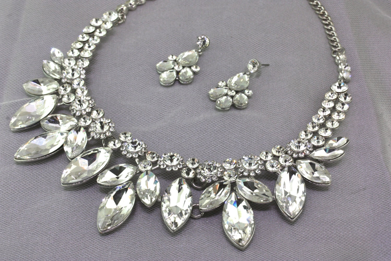 Bridal Jewelry Setclear Crystal Wedding Earringswedding Etsy