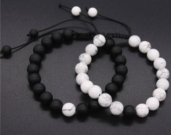 ADJUSTABLE Distance Bracelets Set - Black & White Matching Pair - Long Distance - For Friendships/relationships/couples - FREE U.S SHIPPING!
