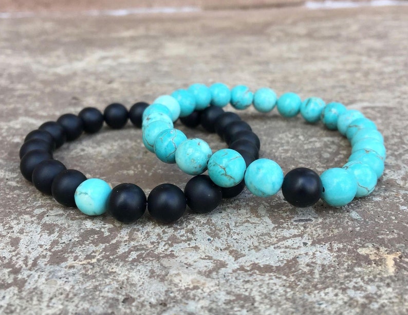 Turquoise Distance/Friendship Bracelets - Turquoise And Black - For Friendships/relationships/couples - His/Hers Long Distance Split Set 