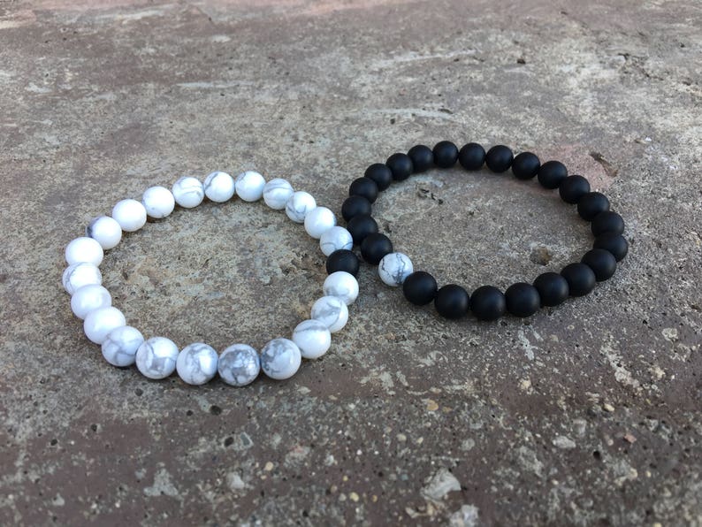 Distance Bracelets Black and White Matching Pair Long Etsy