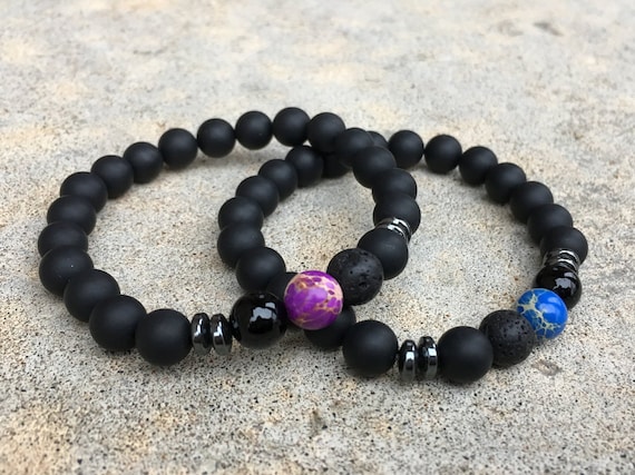 blue and purple bracelets