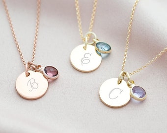 Sterling zilveren initiële en geboortesteen gepersonaliseerde ketting • Handgemaakt cadeau • Cadeau voor haar • Huwelijkscadeau • Bloom Boutique