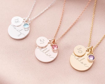 Sterling Silver Esme Birthday Disc and Birthstone Personalised Name Necklace • Gift For Her • Birthday Gift • Bloom Boutique