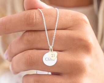 Sterling Silver Sia Birthday Disc Personalised Necklace • Heart Necklace • Gift For Her • Handmade Gift • Bloom Boutique