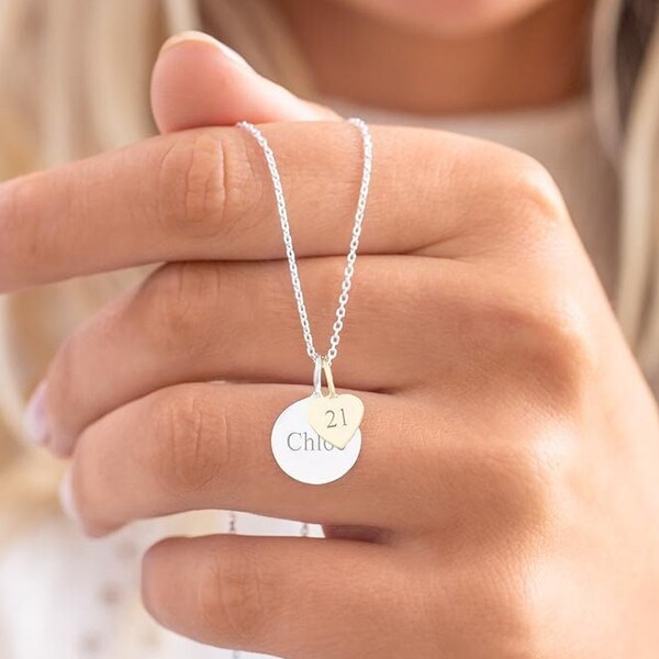 Sterling Silver Sia Birthday Disc Personalised Necklace • Heart Necklace • Gift For Her • Handmade Gift • Bloom Boutique