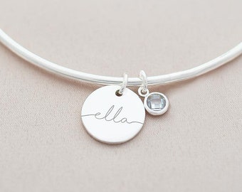 Brazalete con nombre de piedra de nacimiento personalizado de Esme de plata • Pulsera personalizada • Regalo para ella • Regalo de bodas • Bloom Boutique