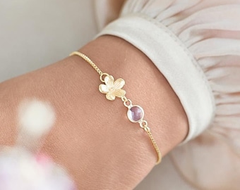 Flower Charm and Birthstone Personalised Slider Bracelet • Floral Jewellery • Gift For Her • Mother's Day Gift • Bloom Boutique