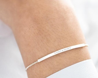Silver Curved Skinny Bar Personalised Message Slider Bracelet • Bar Jewellery • Gift For Her • Wedding Gift • Bloom Boutique