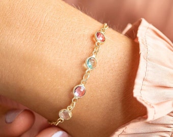 Créez votre propre bracelet de famille personnalisé avec pierres de naissance en or • Bracelet en cristal • Cadeau pour elle • Cadeau de mariage • Boutique Bloom