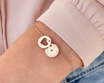 Bracelet personnalisé avec message secret et pierres de naissance en forme de cœur • Bijoux personnalisés • Cadeau pour elle • Cadeau de mariage • Boutique Bloom