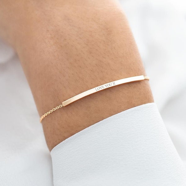 Curved Skinny Bar Personalised Message Slider Bracelet • Bar Jewellery • Gift For Her • Wedding Gift • Bloom Boutique