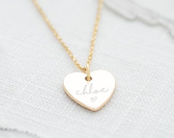 Modern Script and Illustration Heart Personalised Necklace • Name Necklace • Gift For Her • Wedding Gift • Bloom Boutique