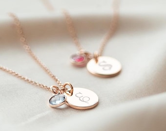 Initiële en geboortesteen gepersonaliseerde ketting • Geboortesteen ketting • Cadeau voor haar • Verjaardagscadeau • Bloom Boutique