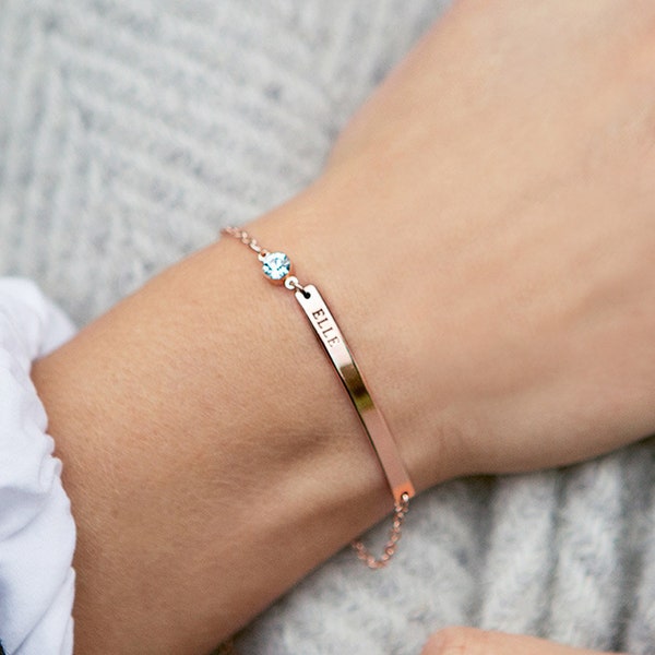Bracelet personnalisé avec pierre de naissance et barre • Bijoux de barre • Cadeau pour elle • Cadeau de mariage • Boutique Bloom
