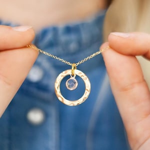 Halo Necklace with Chosen Birthstone in Gold