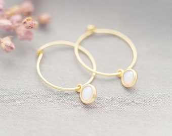 Gold Sterling Silver Birthstone Charm Personalised Hoop Earrings • Handmade Gift • Gift For Her • Birthday Gift • Bloom Boutique